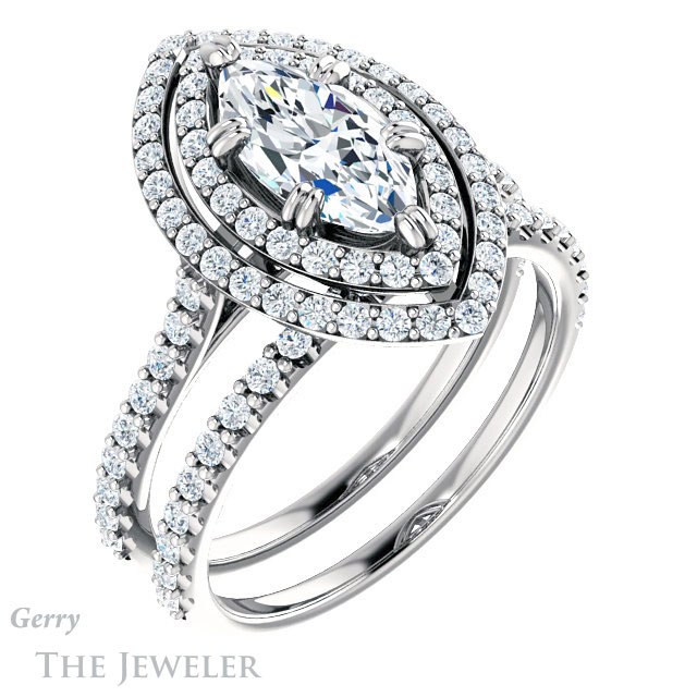 Marquise Cut Forever Brilliant Moissanite Engagement Ring #GTJ935-marquise-fb-w