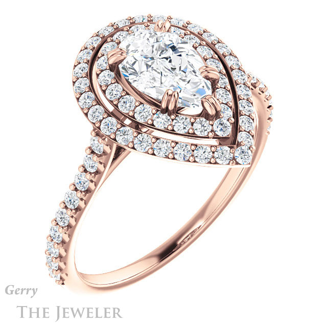 Pear Shaped Forever One Moissanite Engagement Ring #GTJ935-pear-fb-r 4 Pear Shaped Forever Brilliant Moissanite Engagement Ring #GTJ935-pear-fb-r
