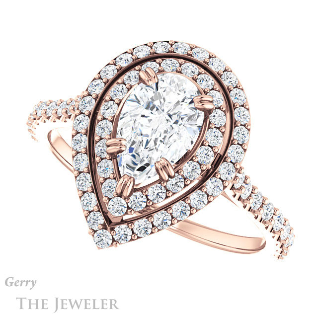 Pear Shaped Forever One Moissanite Engagement Ring #GTJ935-pear-fb-r 5 Pear Shaped Forever Brilliant Moissanite Engagement Ring #GTJ935-pear-fb-r