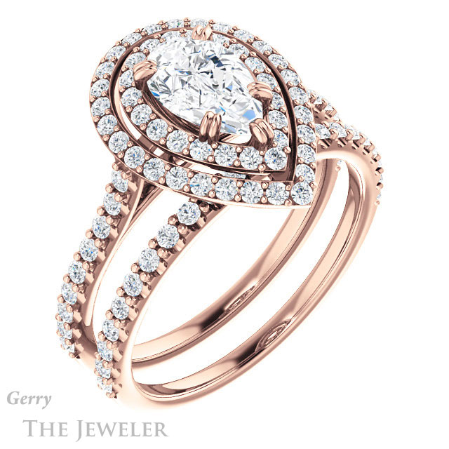 Pear Shaped Forever One Moissanite Engagement Ring #GTJ935-pear-fb-r 6 Pear Shaped Forever Brilliant Moissanite Engagement Ring #GTJ935-pear-fb-r