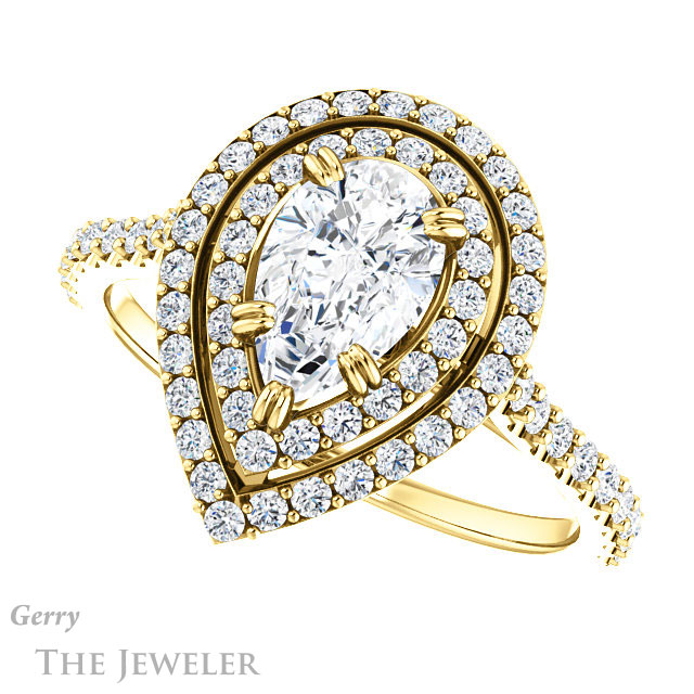 Pear Shaped Forever Brilliant Moissanite Engagement Ring #GTJ935-pear-fb-y