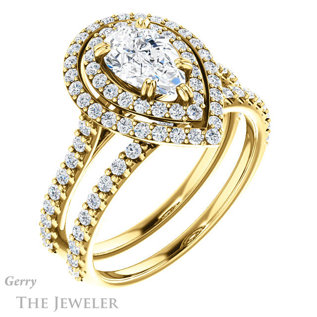 Pear Shaped Forever Brilliant Moissanite Engagement Ring #GTJ935-pear-fb-y