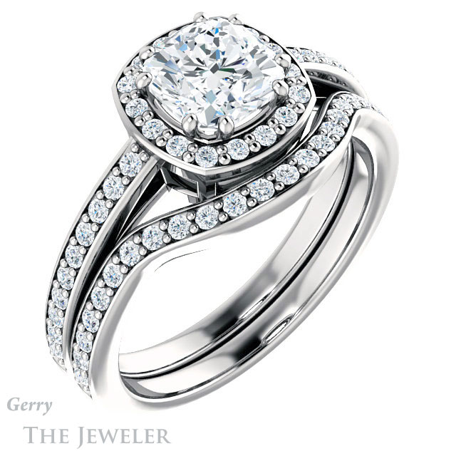 Cushion Cut Forever One Moissanite Engagement Ring #GTJ936-cushion-fo-w