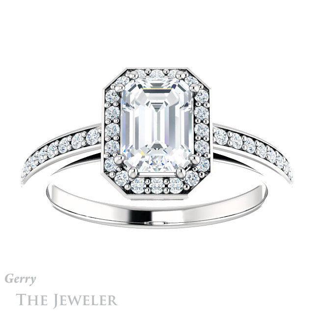 Emerald Cut Forever Brilliant Moissanite Engagement Ring #GTJ936-emerald-fb-w