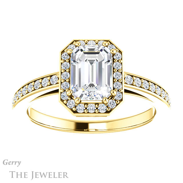 Emerald Cut Forever Brilliant Moissanite Engagement Ring #GTJ936-emerald-fb-y