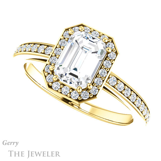 Emerald Cut Forever Brilliant Moissanite Engagement Ring #GTJ936-emerald-fb-y