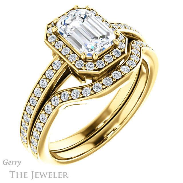 Emerald Cut Forever Brilliant Moissanite Engagement Ring #GTJ936-emerald-fb-y