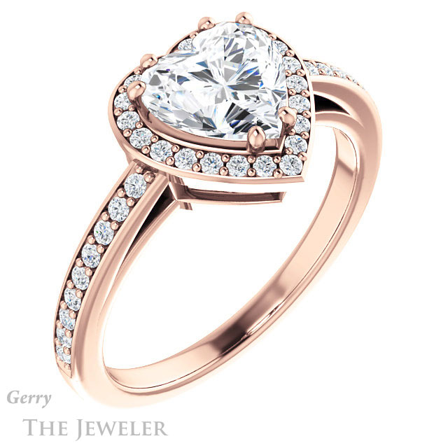 Heart Shaped Forever One Moissanite Engagement Ring #GTJ936-heart-fb-r 4 Heart Shaped Forever Brilliant Moissanite Engagement Ring #GTJ936-heart-fb-r