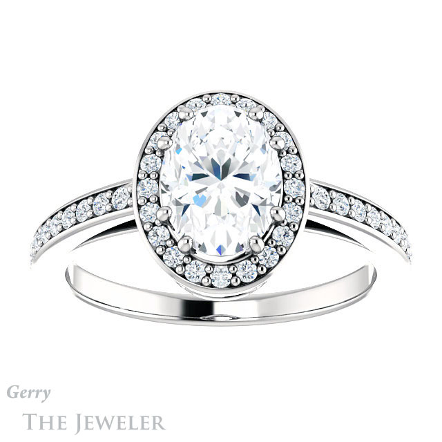 Oval Shaped Forever One Moissanite Engagement Ring #GTJ936-oval-fo-w