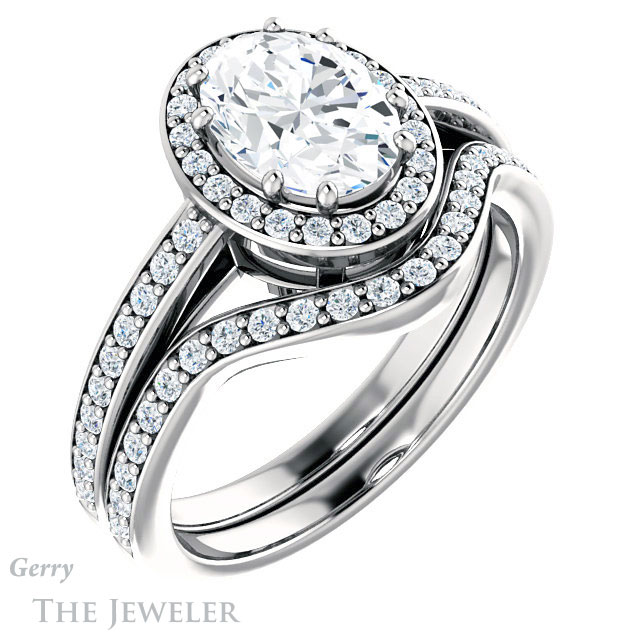 Oval Shaped Forever One Moissanite Engagement Ring #GTJ936-oval-fo-w