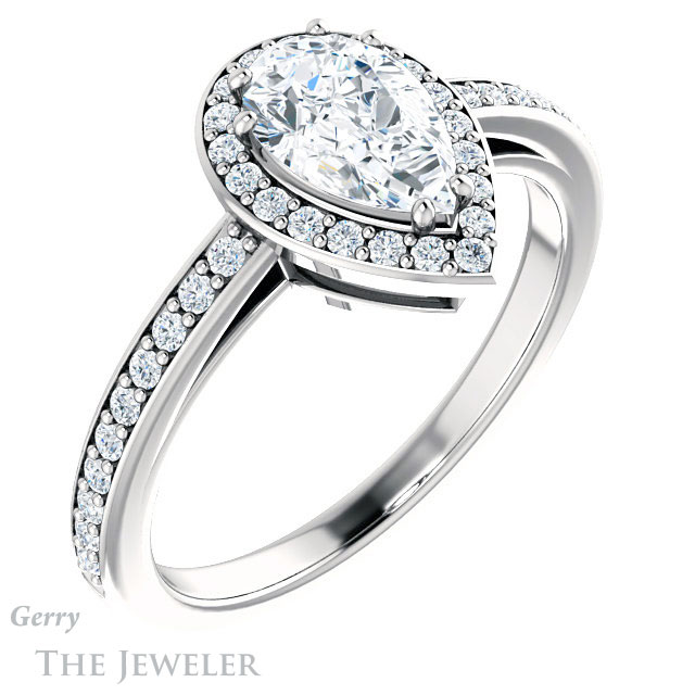 Pear Shaped Forever Brilliant Moissanite Engagement Ring #GTJ936-pear-fb-w