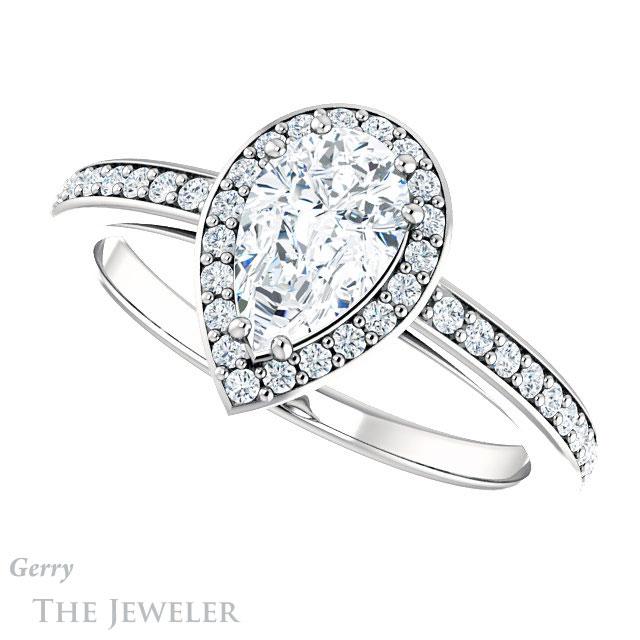 Pear Shaped Forever Brilliant Moissanite Engagement Ring #GTJ936-pear-fb-w
