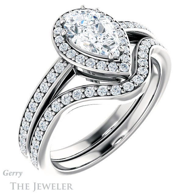 Pear Shaped Forever Brilliant Moissanite Engagement Ring #GTJ936-pear-fb-w