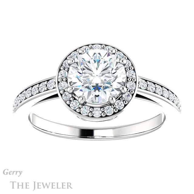 Round Cut Forever One Moissanite Engagement Ring #GTJ936-round-fo-w