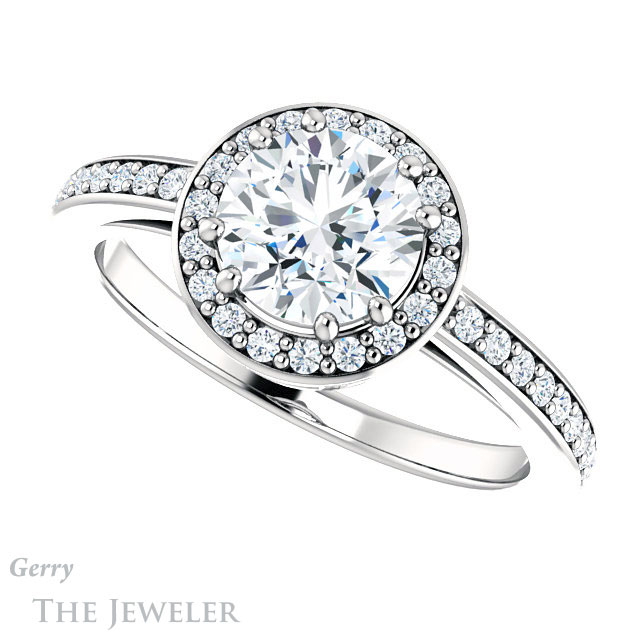 Round Cut Forever One Moissanite Engagement Ring #GTJ936-round-fo-w