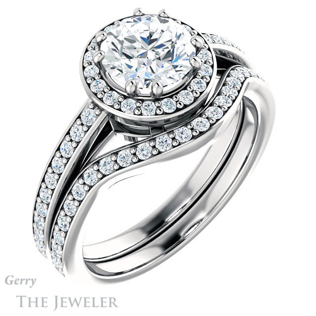 Round Cut Forever One Moissanite Engagement Ring #GTJ936-round-fo-w