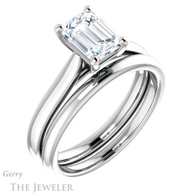 Emerald Cut Forever Brilliant Moissanite Engagement Ring #GTJ937-emerald-fb-w