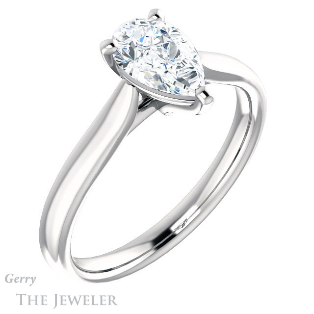 Pear Shaped Forever One Moissanite Engagement Ring #GTJ937-pear-fb-w 4 Pear Shaped Forever Brilliant Moissanite Engagement Ring #GTJ937-pear-fb-w