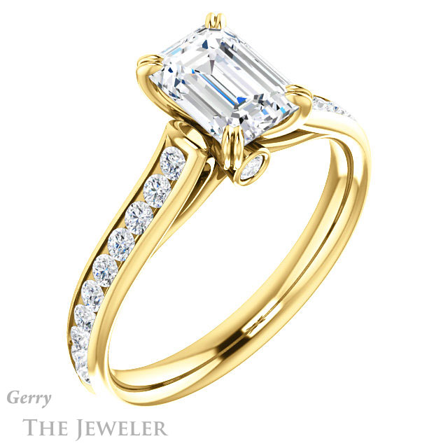 Emerald Cut Forever One Moissanite Engagement Ring #GTJ938-emerald-fb-y 4 Emerald Cut Forever Brilliant Moissanite Engagement Ring #GTJ938-emerald-fb-y