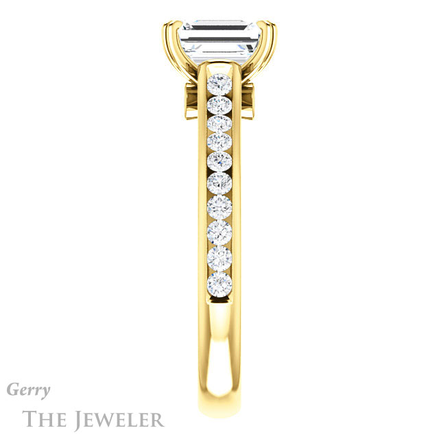 Emerald Cut Forever One Moissanite Engagement Ring #GTJ938-emerald-fb-y 3 Emerald Cut Forever Brilliant Moissanite Engagement Ring #GTJ938-emerald-fb-y