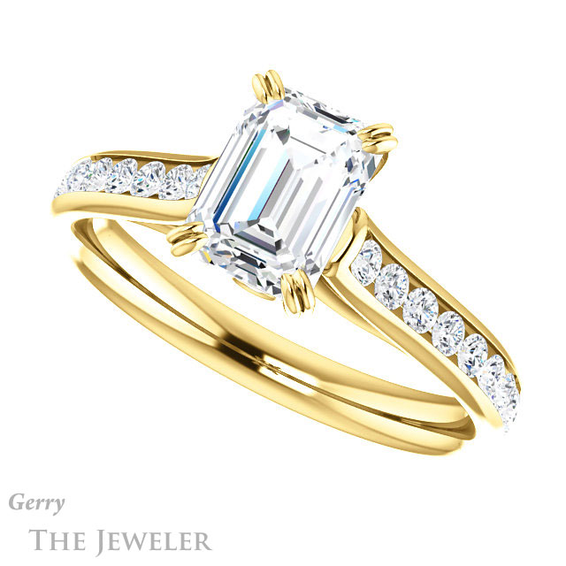 Emerald Cut Forever One Moissanite Engagement Ring #GTJ938-emerald-fb-y 5 Emerald Cut Forever Brilliant Moissanite Engagement Ring #GTJ938-emerald-fb-y