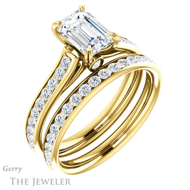 Emerald Cut Forever One Moissanite Engagement Ring #GTJ938-emerald-fb-y 6 Emerald Cut Forever Brilliant Moissanite Engagement Ring #GTJ938-emerald-fb-y
