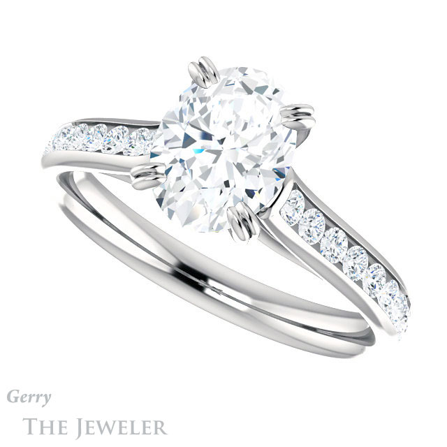 Oval Shaped Forever One Moissanite Engagement Ring #GTJ938-oval-fo-w
