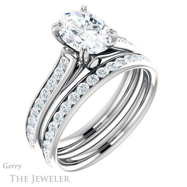 Oval Shaped Forever One Moissanite Engagement Ring #GTJ938-oval-fo-w