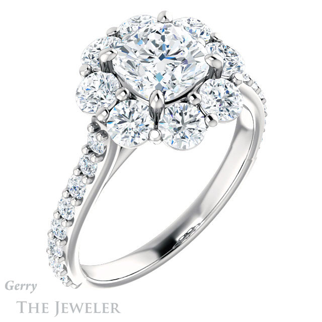Cushion Cut Forever One Moissanite Engagement Ring #GTJ940-cushion-fo-w | Gerry The Jeweler Cushion Cut Forever One Moissanite Engagement Ring #GTJ940-cushion-fo-w