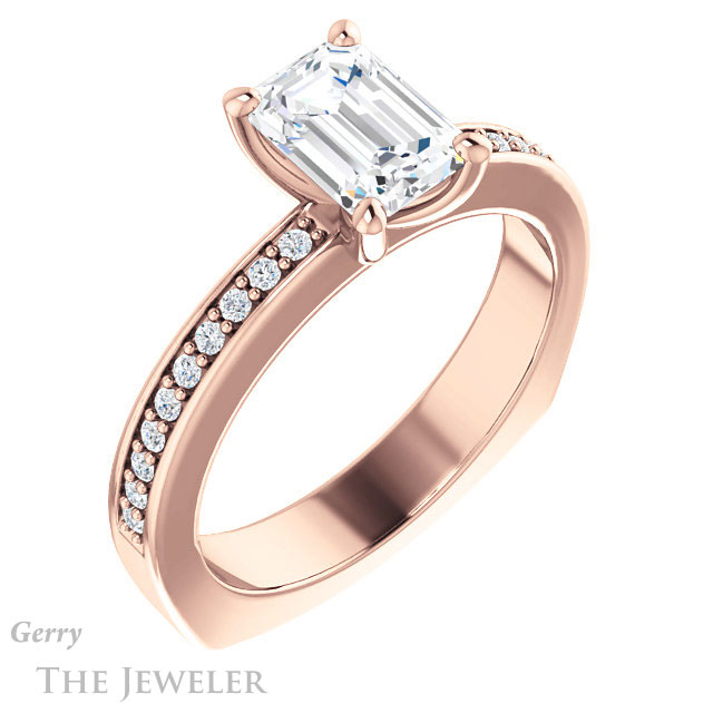 Emerald Cut Forever One Moissanite Engagement Ring #GTJ941-emerald-fb-r 4 Emerald Cut Forever Brilliant Moissanite Engagement Ring #GTJ941-emerald-fb-r