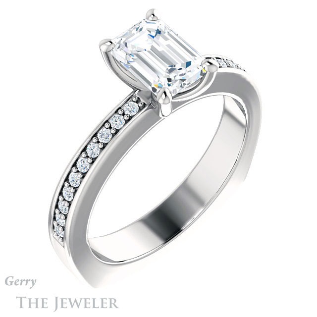 Emerald Cut Forever Brilliant Moissanite Engagement Ring #GTJ941-emerald-fb-w