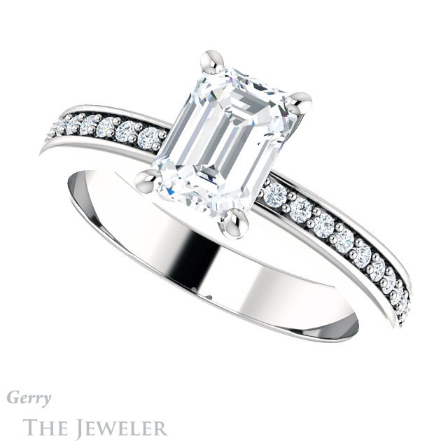 Emerald Cut Forever Brilliant Moissanite Engagement Ring #GTJ941-emerald-fb-w