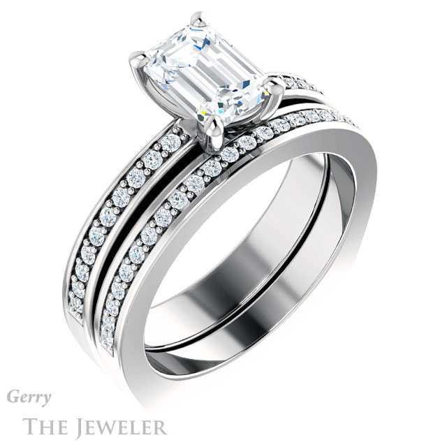Emerald Cut Forever Brilliant Moissanite Engagement Ring #GTJ941-emerald-fb-w