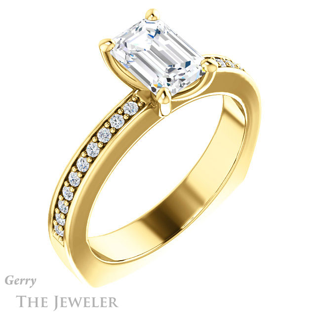 Emerald Cut Forever Brilliant Moissanite Engagement Ring #GTJ941-emerald-fb-y