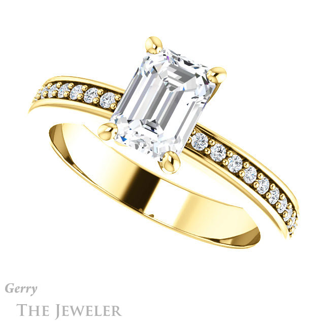 Emerald Cut Forever Brilliant Moissanite Engagement Ring #GTJ941-emerald-fb-y
