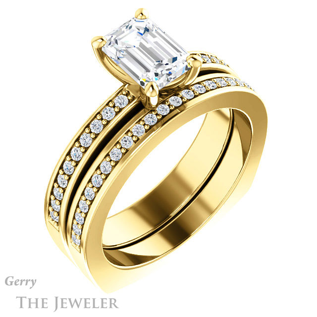 Emerald Cut Forever Brilliant Moissanite Engagement Ring #GTJ941-emerald-fb-y