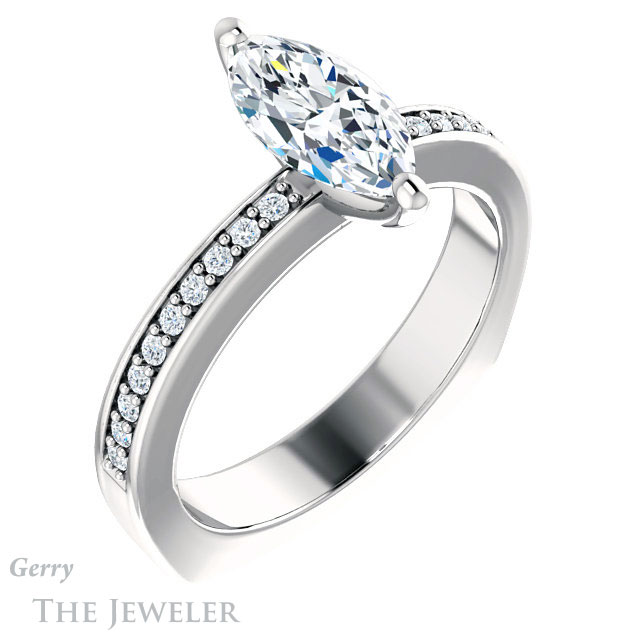 Marquise Cut Forever One Moissanite Engagement Ring #GTJ941-marquise-fb-w 4 Marquise Cut Forever Brilliant Moissanite Engagement Ring #GTJ941-marquise-fb-w