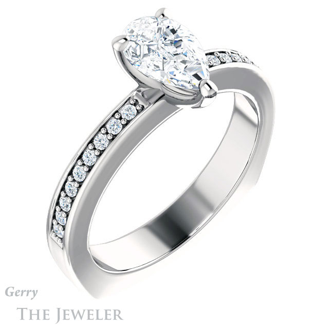 Pear Shaped Forever One Moissanite Engagement Ring #GTJ941-pear-fb-w 4 Pear Shaped Forever Brilliant Moissanite Engagement Ring #GTJ941-pear-fb-w