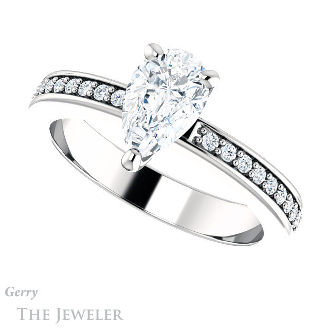 Pear Shaped Forever One Moissanite Engagement Ring #GTJ941-pear-fb-w 5 Pear Shaped Forever Brilliant Moissanite Engagement Ring #GTJ941-pear-fb-w