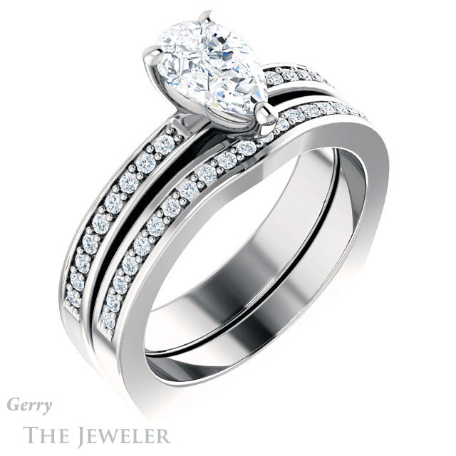 Pear Shaped Forever One Moissanite Engagement Ring #GTJ941-pear-fb-w 6 Pear Shaped Forever Brilliant Moissanite Engagement Ring #GTJ941-pear-fb-w