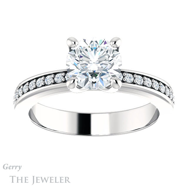 Round Cut Forever One Moissanite Engagement Ring #GTJ941-round-fo-w