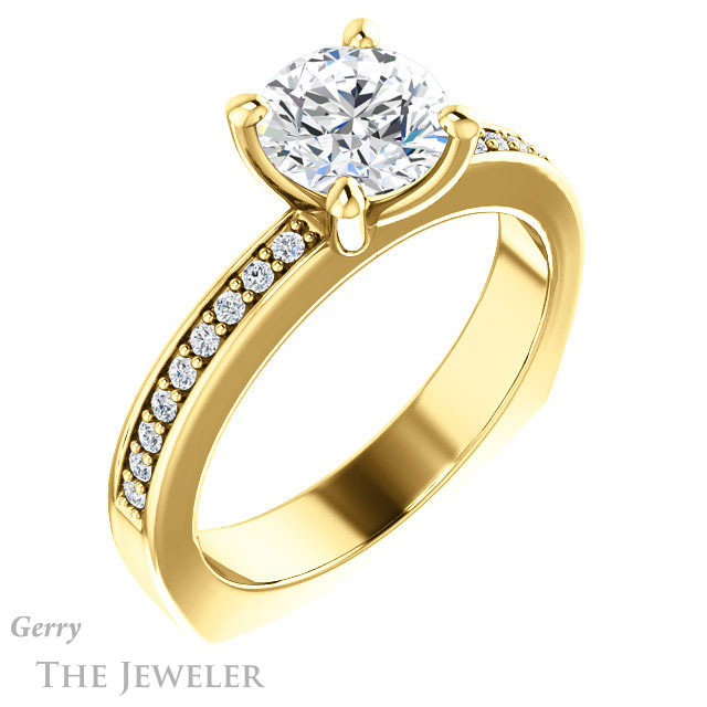 Round Cut Forever One Moissanite Engagement Ring #GTJ941-round-fo-y