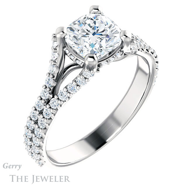 Cushion Cut Forever One Moissanite Engagement Ring #GTJ942-cushion-fo-w 4 Cushion Cut Forever One Moissanite Engagement Ring #GTJ942-cushion-fo-w