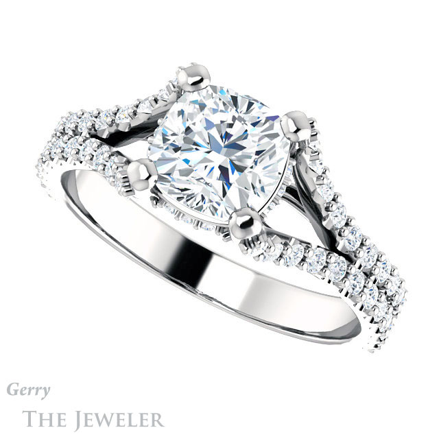 Cushion Cut Forever One Moissanite Engagement Ring #GTJ942-cushion-fo-w 5 Cushion Cut Forever One Moissanite Engagement Ring #GTJ942-cushion-fo-w