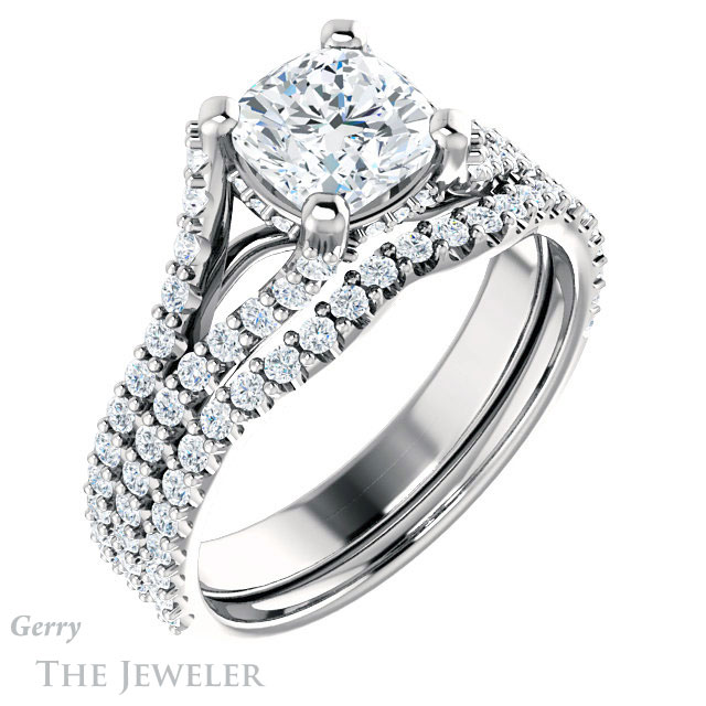 Cushion Cut Forever One Moissanite Engagement Ring #GTJ942-cushion-fo-w 6 Cushion Cut Forever One Moissanite Engagement Ring #GTJ942-cushion-fo-w