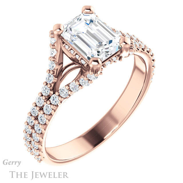 Emerald Cut Forever Brilliant Moissanite Engagement Ring #GTJ942-emerald-fb-r