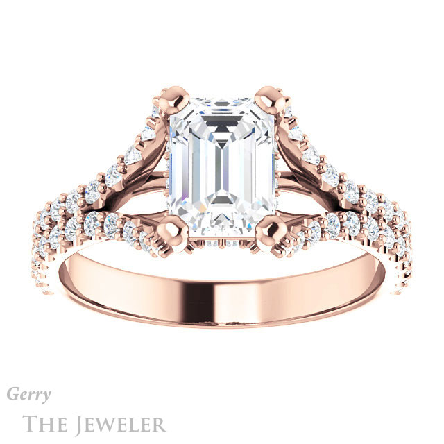 Emerald Cut Forever Brilliant Moissanite Engagement Ring #GTJ942-emerald-fb-r