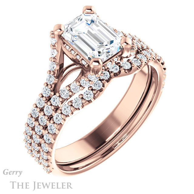 Emerald Cut Forever Brilliant Moissanite Engagement Ring #GTJ942-emerald-fb-r
