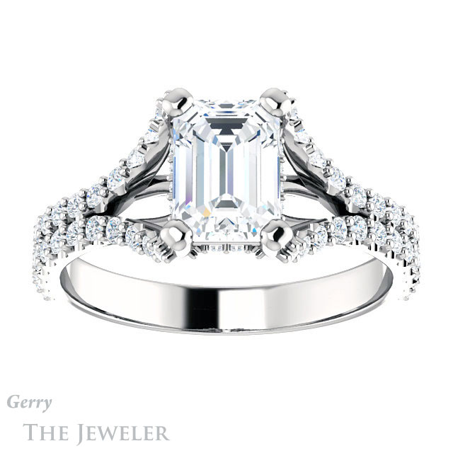 Emerald Cut Forever Brilliant Moissanite Engagement Ring #GTJ942-emerald-fb-w