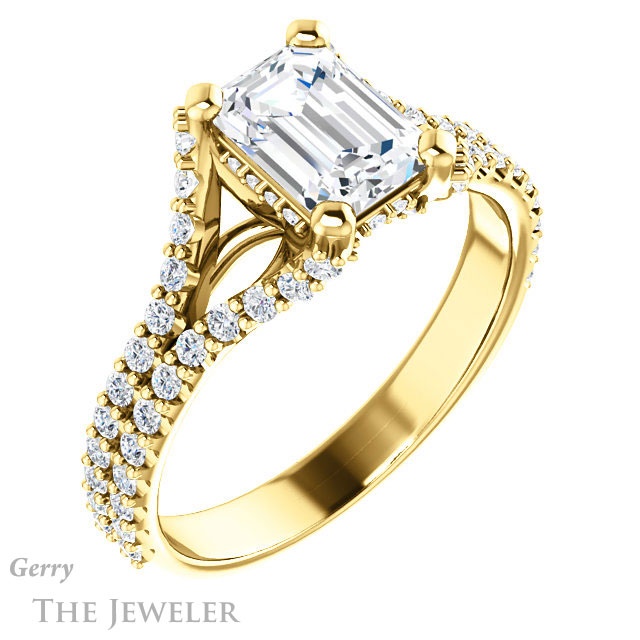 Emerald Cut Forever Brilliant Moissanite Engagement Ring #GTJ942-emerald-fb-y